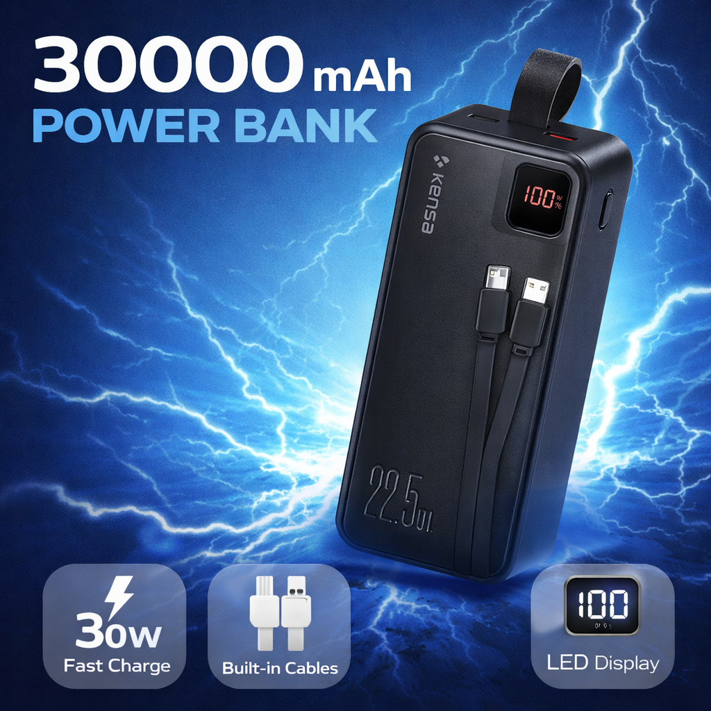 Power Bank Kensa KP-90 30000 mAh 30W (PD + QC 22.5W) з  кабелями
