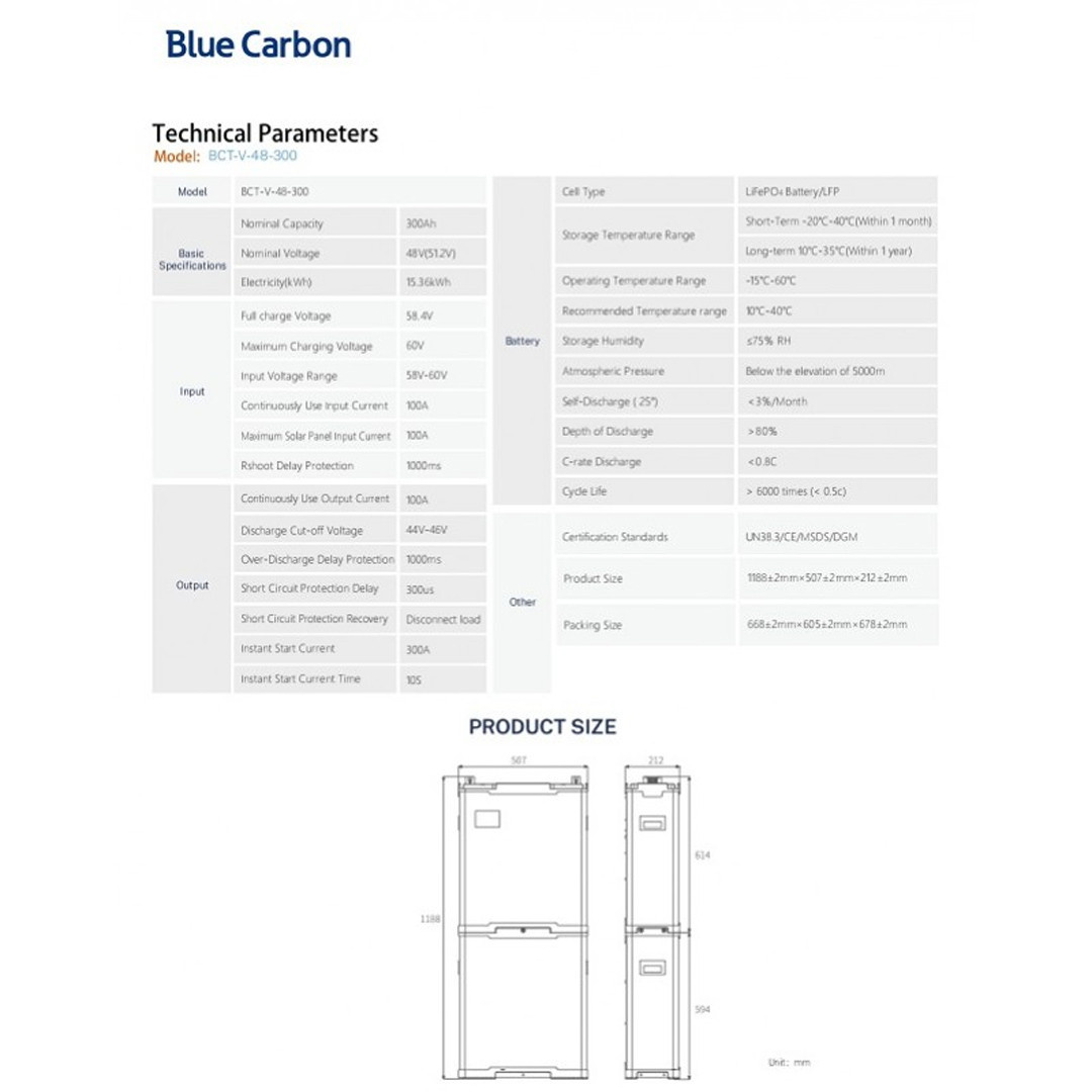 Аккумуляторная батарея Blue Carbon LiFePo4 48V 300Ah 15.36kWh BCT-V-48-300