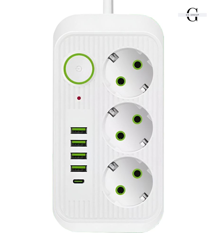 Сетевой фильтр Удлинитель USB ТК-3 (3×220В + 4×USB + 1×Type-C), F09u, Белый, 5 м