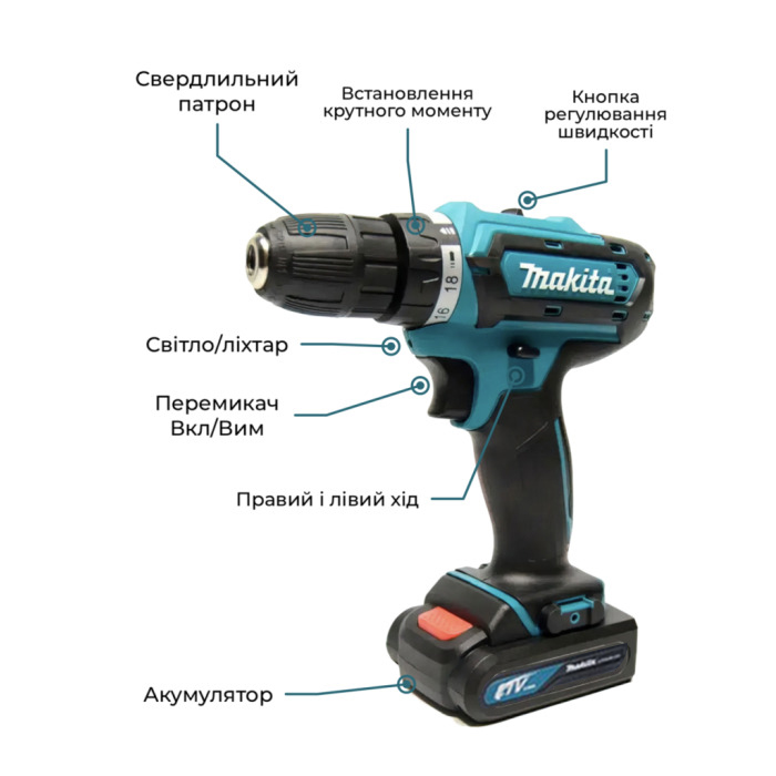 Шуруповерт Makita с двумя аккумуляторами 21V+ Браслет в подарок