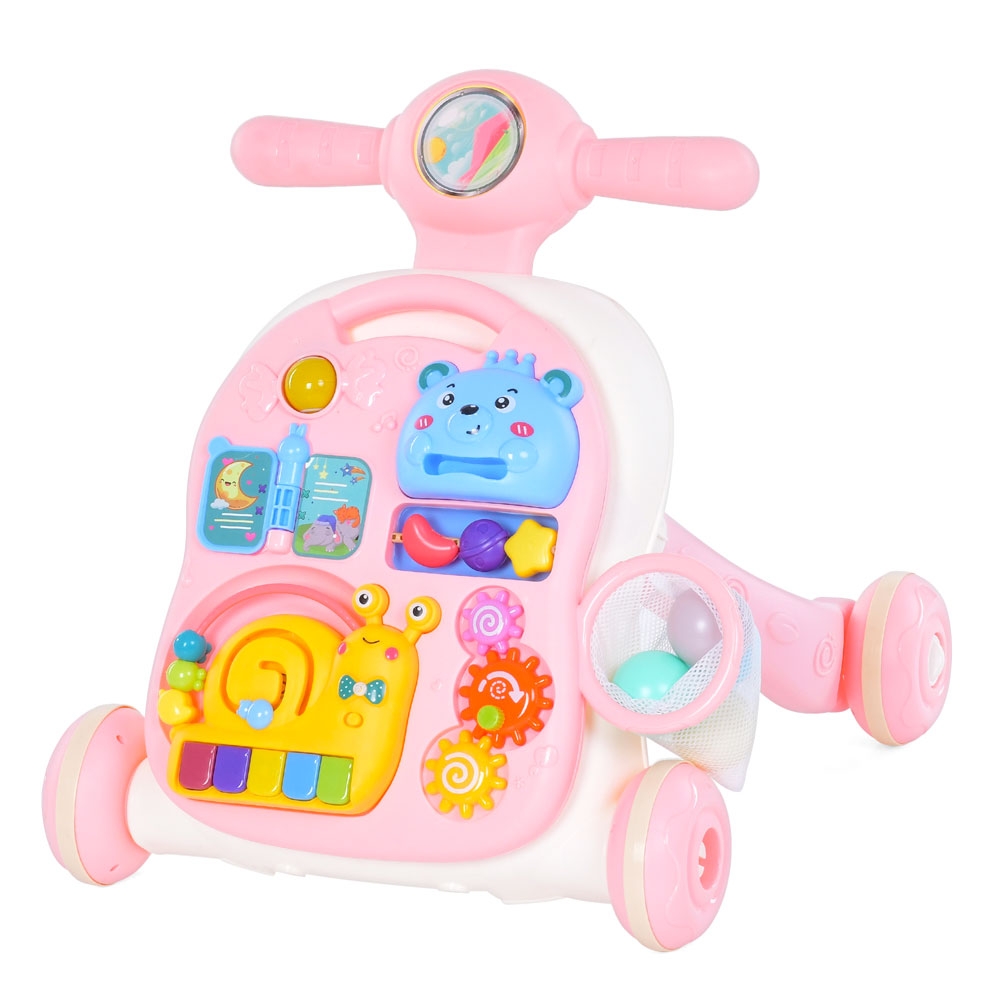 Детская каталка-ходунки 3в1 с баскетбольным кольцом, игровым столиком, музыкальным пианино, световыми эффектами и развивающими элементами, модель 962-964-965