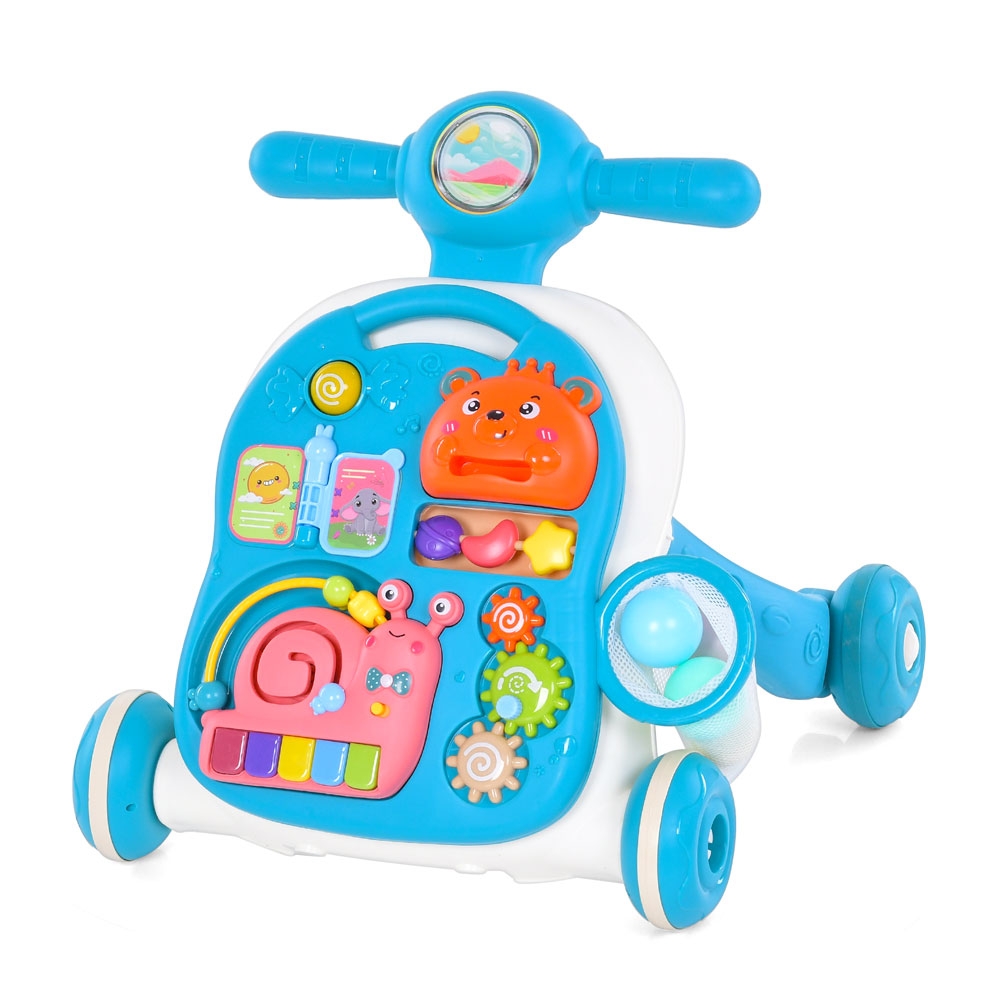 Детская каталка-ходунки 3в1 с баскетбольным кольцом, игровым столиком, музыкальным пианино, световыми эффектами и развивающими элементами, модель 962-964-965