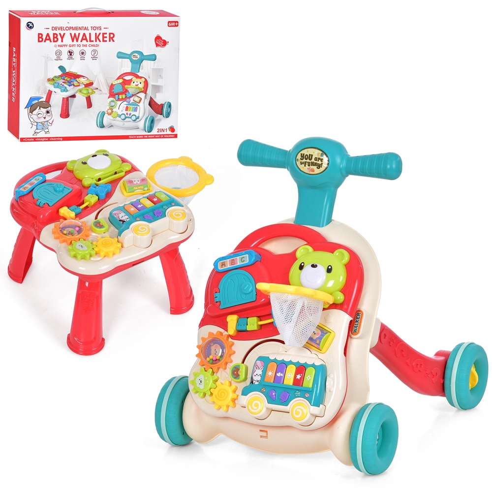 Детская каталка-ходунки 2 в 1 Baby Walker BM2106 – игровой столик с бизибордом, музыкальное пианино, баскетбольное кольцо, развивающий центр для малышей