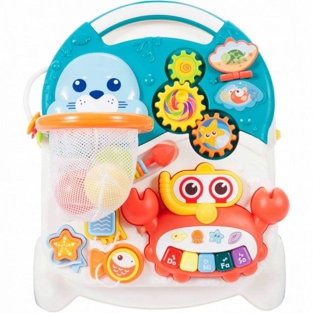Детская каталка-ходунки 2в1 Limo Toy HB 0008 AB с баскетбольным кольцом, игровым столиком, бизибордом и музыкальным пианино