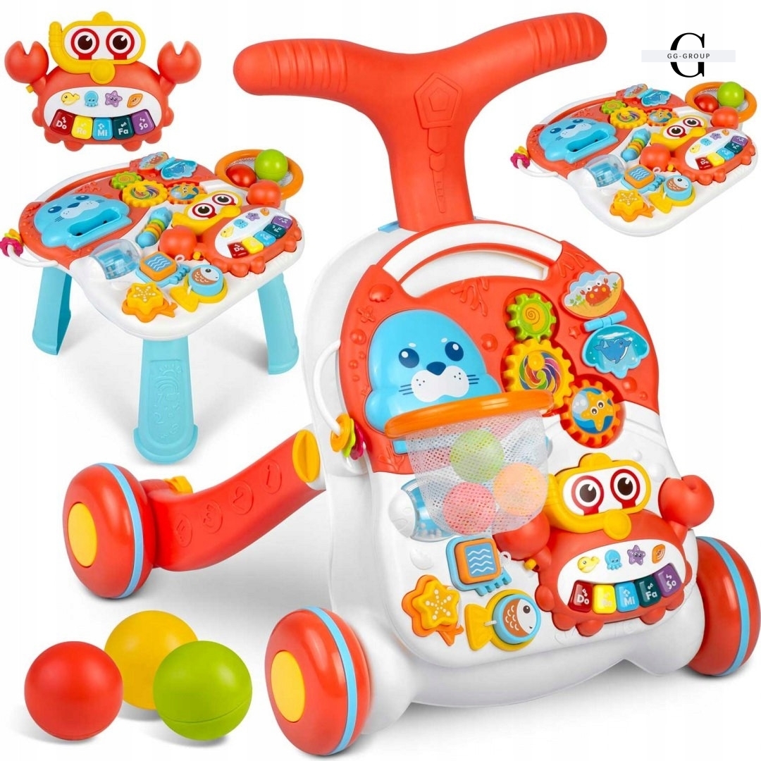 Детская каталка-ходунки 2в1 Limo Toy HB 0008 AB с баскетбольным кольцом, игровым столиком, бизибордом и музыкальным пианино