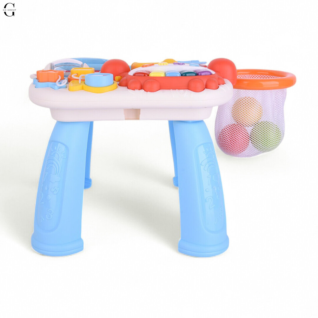 Детская каталка-ходунки 4в1 HUANGER HE0826-27: толокар, самокат, игровой столик с бизибордом и баскетбольным кольцом, музыкальные и световые эффекты