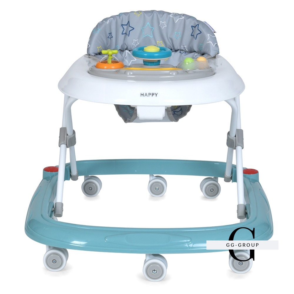 "Детские ходунки El Camino Happy Me Sky Blue 1049: регулируемая высота, съемная панель, свет и музыка"