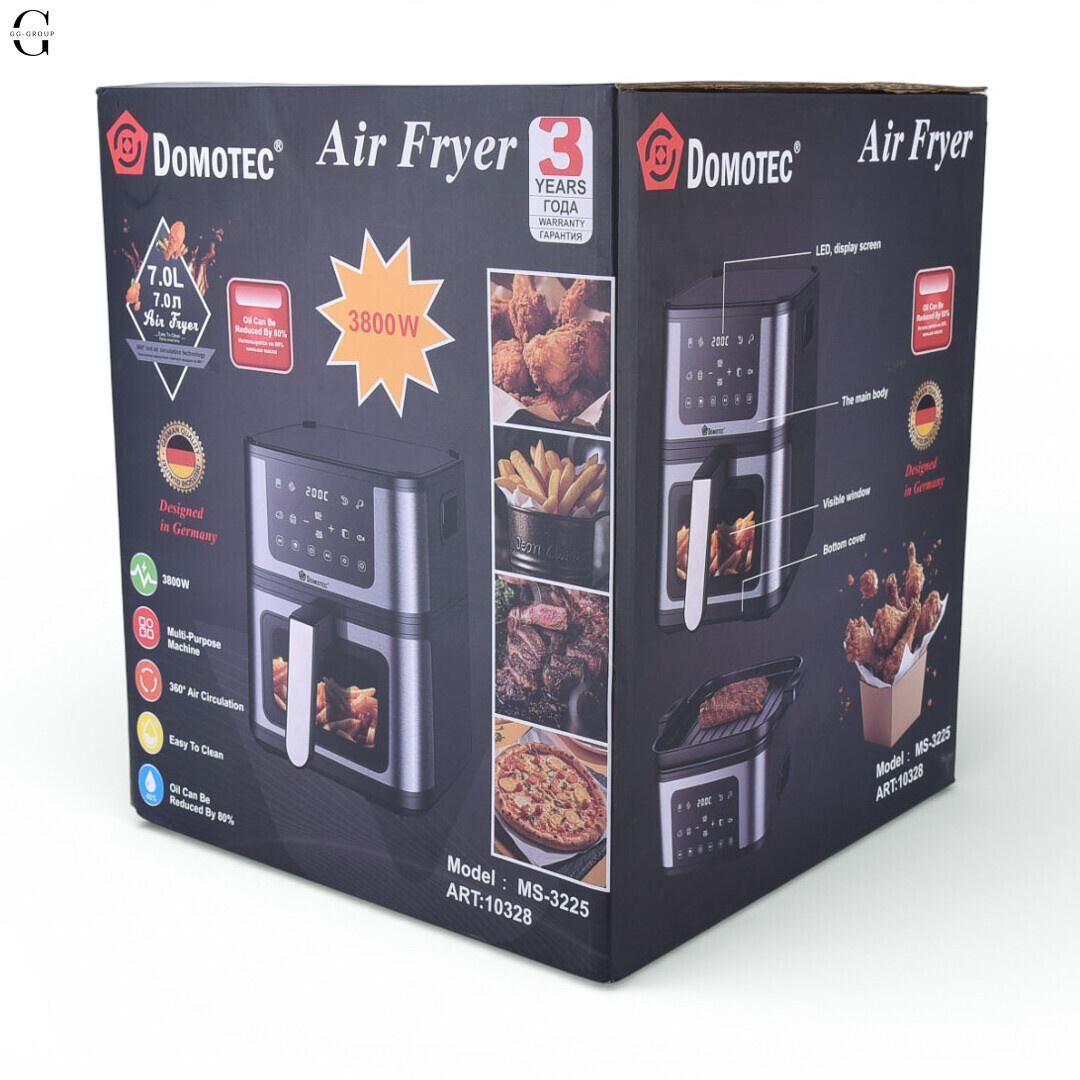 Аэрофритюрница + Гриль 2в1 DOMOTEC MS-3225 7л 3800W без масла, быстрое приготовление