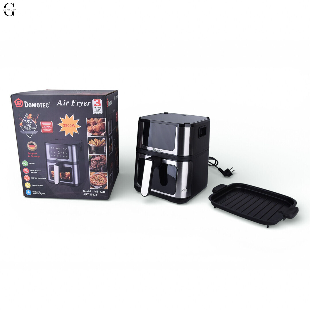 Аэрофритюрница + Гриль 2в1 DOMOTEC MS-3225 7л 3800W без масла, быстрое приготовление