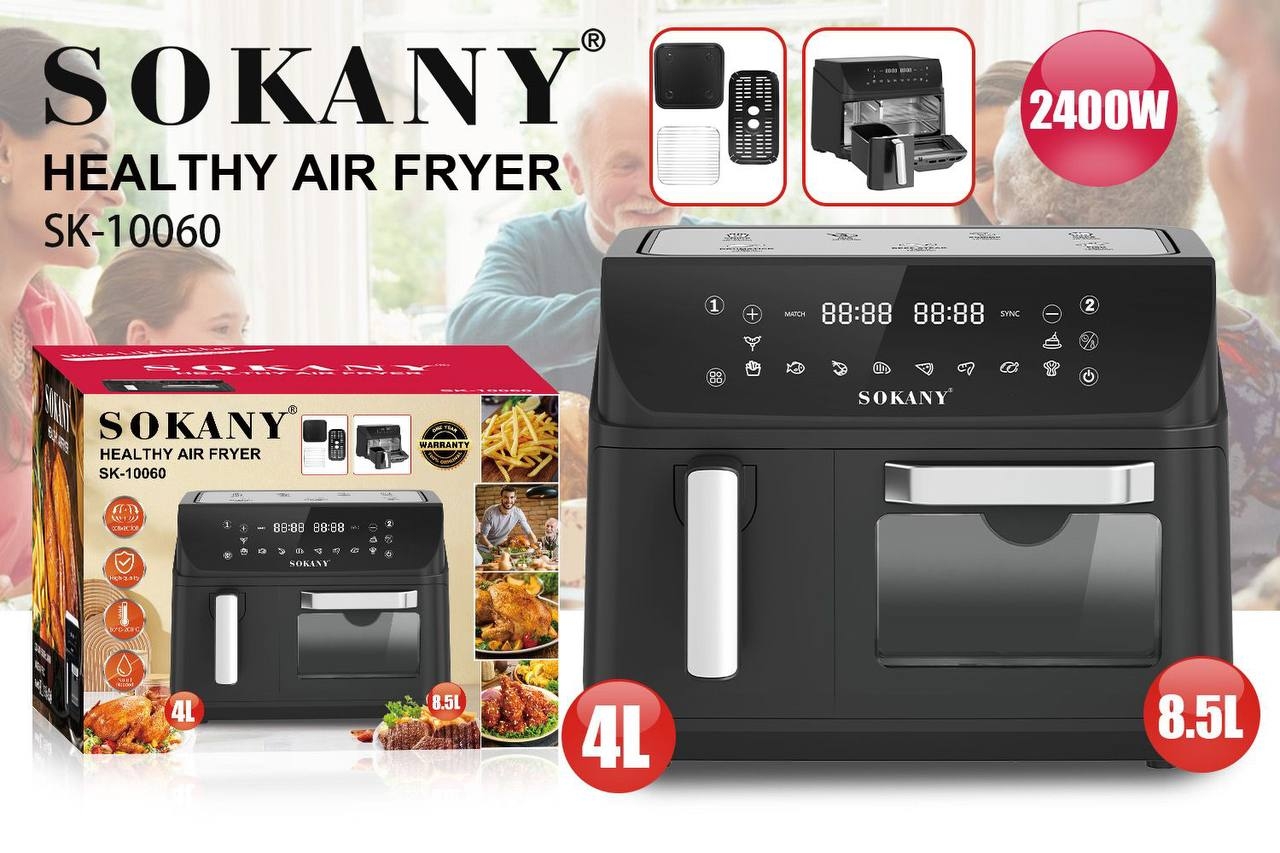 Двокамерна аерофритюрниця Sokany SK-10060, 2400 Вт, 4+8,5 л, сенсорне керування
