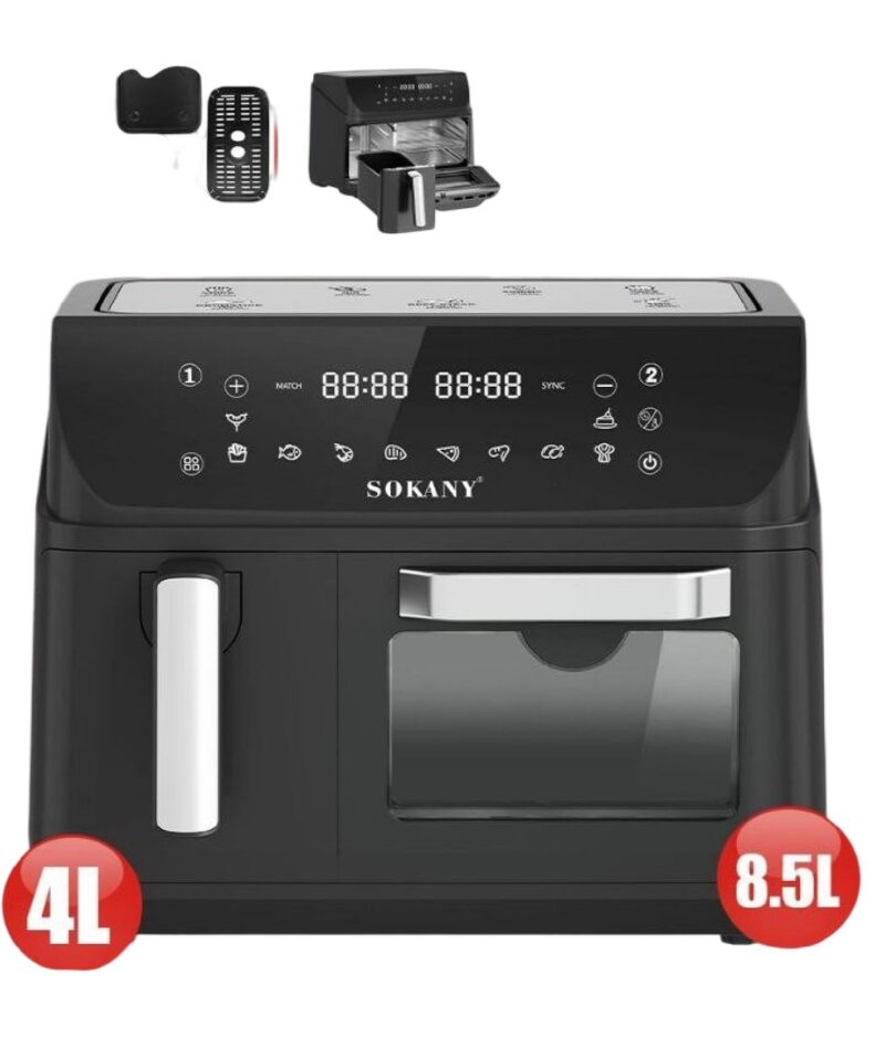 Двокамерна аерофритюрниця Sokany SK-10060, 2400 Вт, 4+8,5 л, сенсорне керування