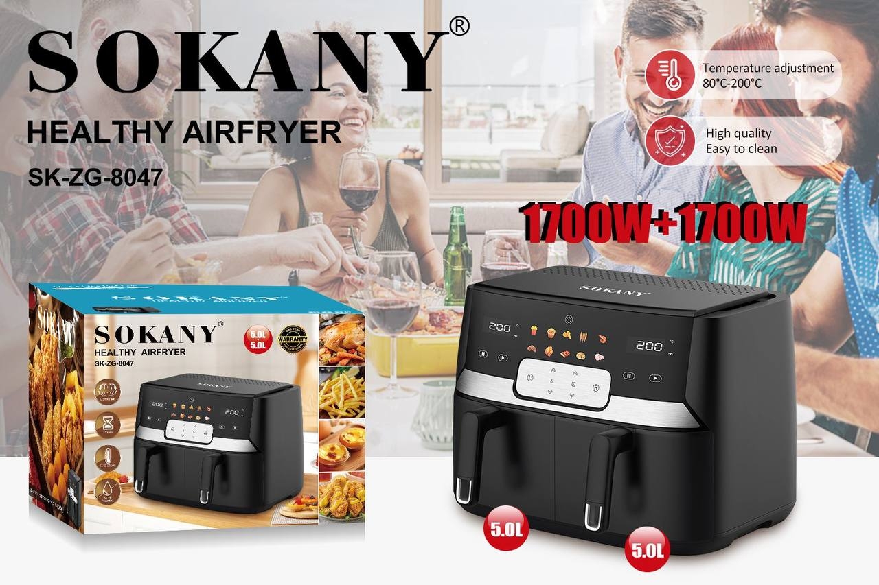 Двокамерна аерофритюрниця Sokany SK-ZG-8047, 3400 Вт, 5+5 л, сенсорне керування