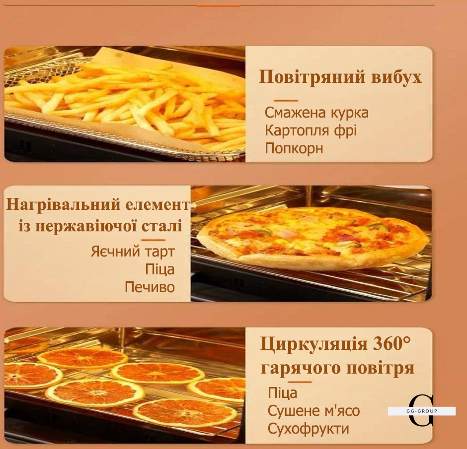 Мультипіч 3в1 Аерогриль Духовка Сушарка для овочів та фруктів на 15 л