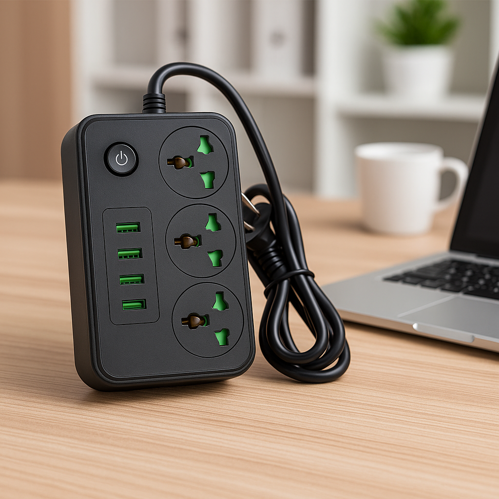 Сітковий фільтр Підовжувач з USB Т-61 (3×220В+3×USB+1×Type-C), , Чорний 2m