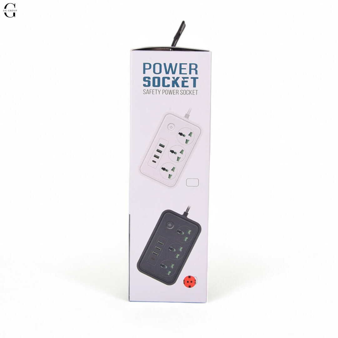 Сітковий фільтр Підовжувач з USB Т-61 (3×220В+3×USB+1×Type-C), , Чорний 2m