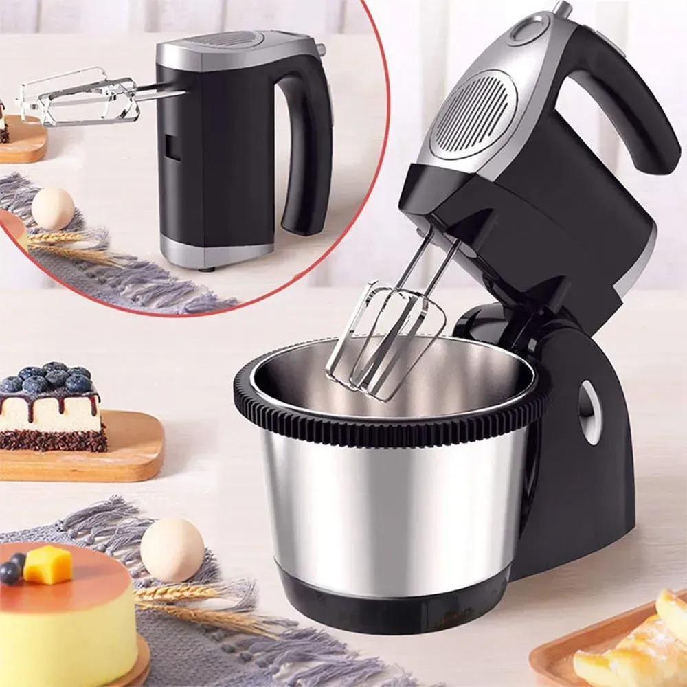 Миксер с чашей Hoffmans HM-6630 1000 Вт, планетарный миксер 3 л, 5 скоростей, турбо, венчики и крюки