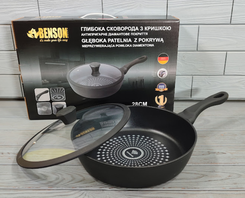 Глубокая сковорода Benson BN-450 (28*7,5 см/3,7 л) алмазное антипригарное покрытие
