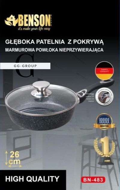 Сковорода глубокая с крышкой с мраморным антипригарным покрытием Benson BN-483 Ø26см