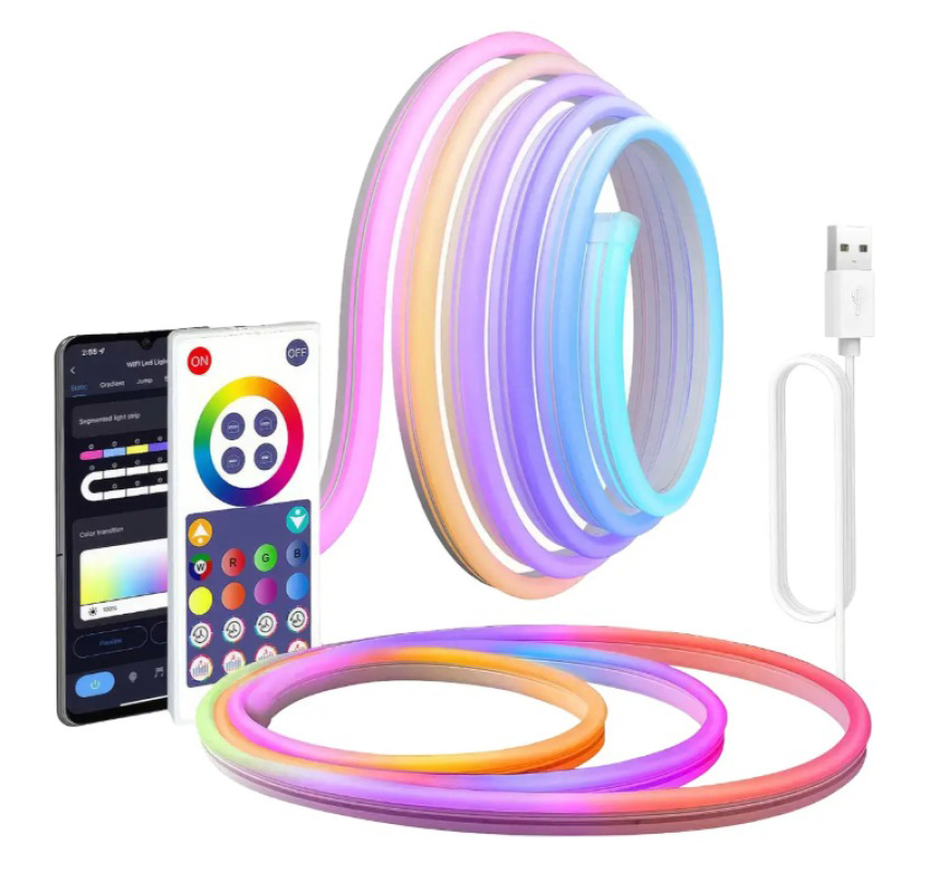 Умная LED Neon RGB неоновая лента 5 м USB с пультом и приложением, гибкая декоративная подсветка
