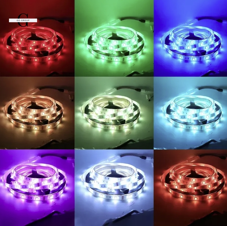 Світлодіодна стрічка 5050 RGB - 16 кольорів, IP65, 55 люмен, 9000 годин роботи від USB 5V з Bluetooth та мобільним додатком
