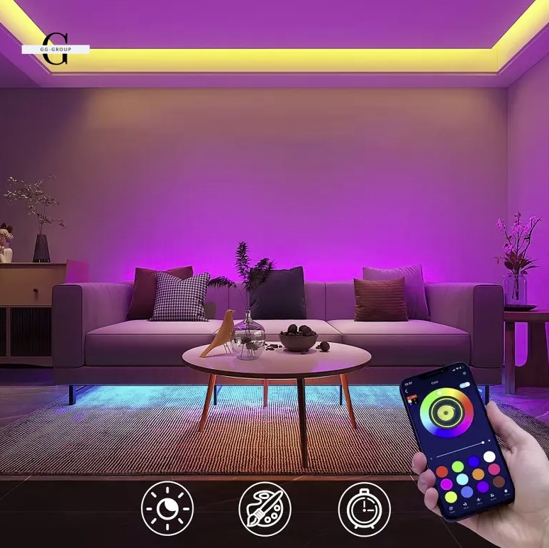 Світлодіодна стрічка 5050 RGB - 16 кольорів, IP65, 55 люмен, 9000 годин роботи від USB 5V з Bluetooth та мобільним додатком