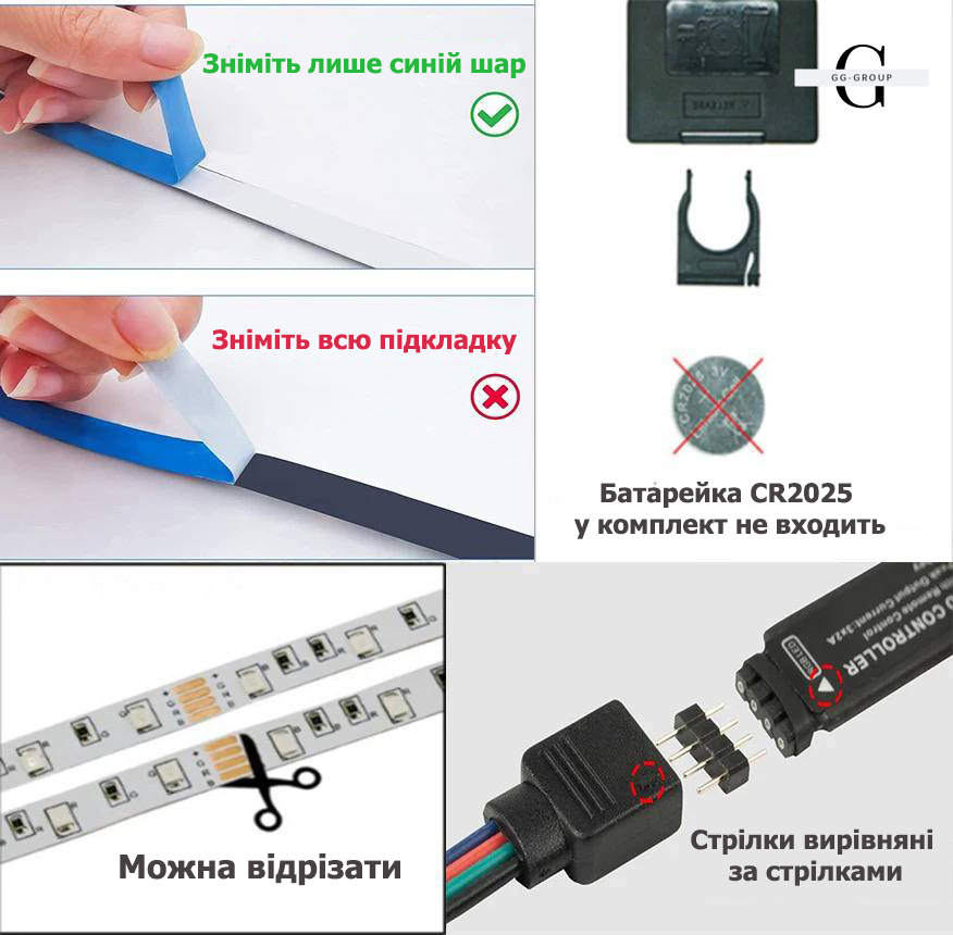 Світлодіодна стрічка 5050 RGB - 16 кольорів, IP65, 55 люмен, 9000 годин роботи від USB 5V з Bluetooth та мобільним додатком