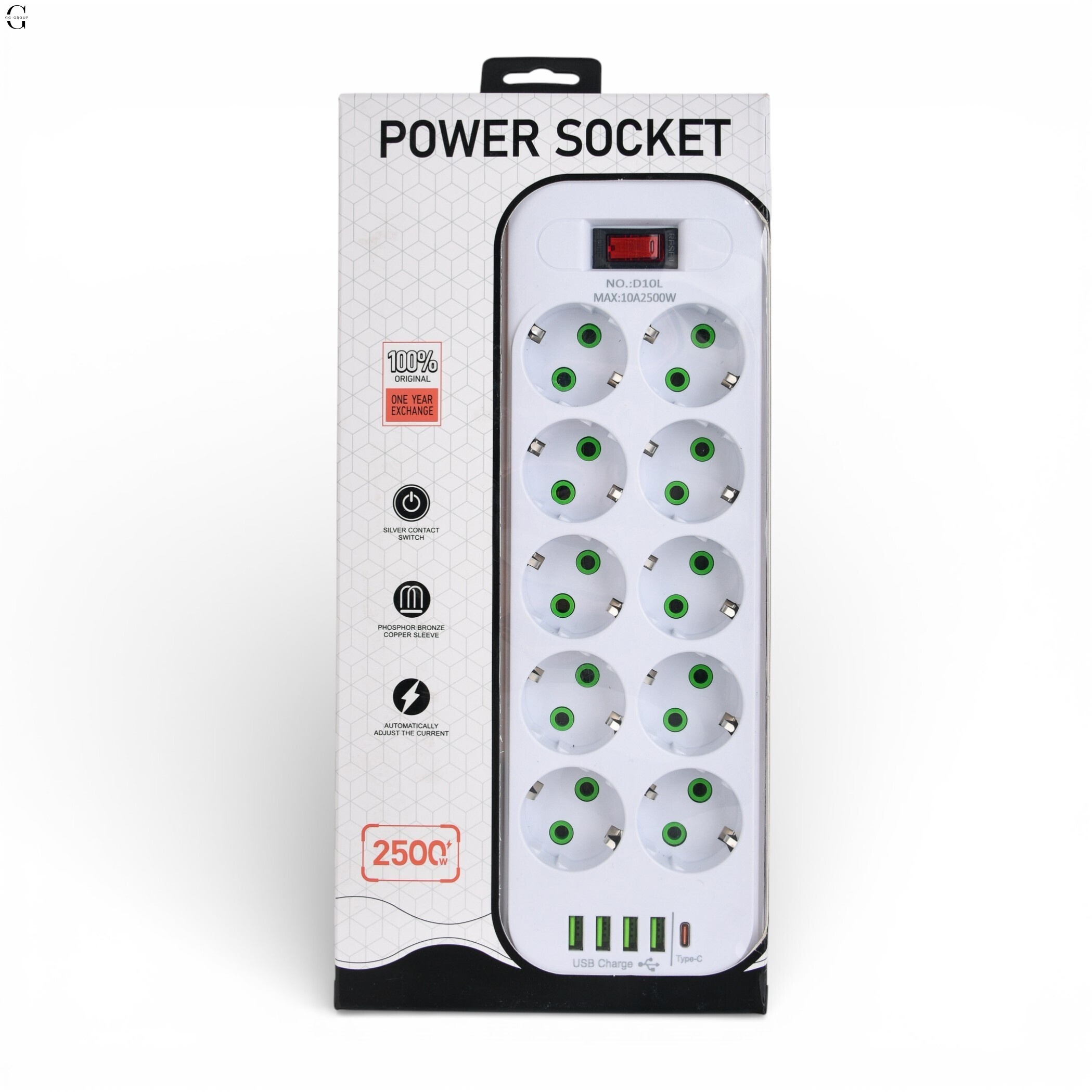 Мережевий фільтр Подовжувач USB ТК-15 (10×220В+4×USB+1×Type-C), F26u, Білий, 5 м