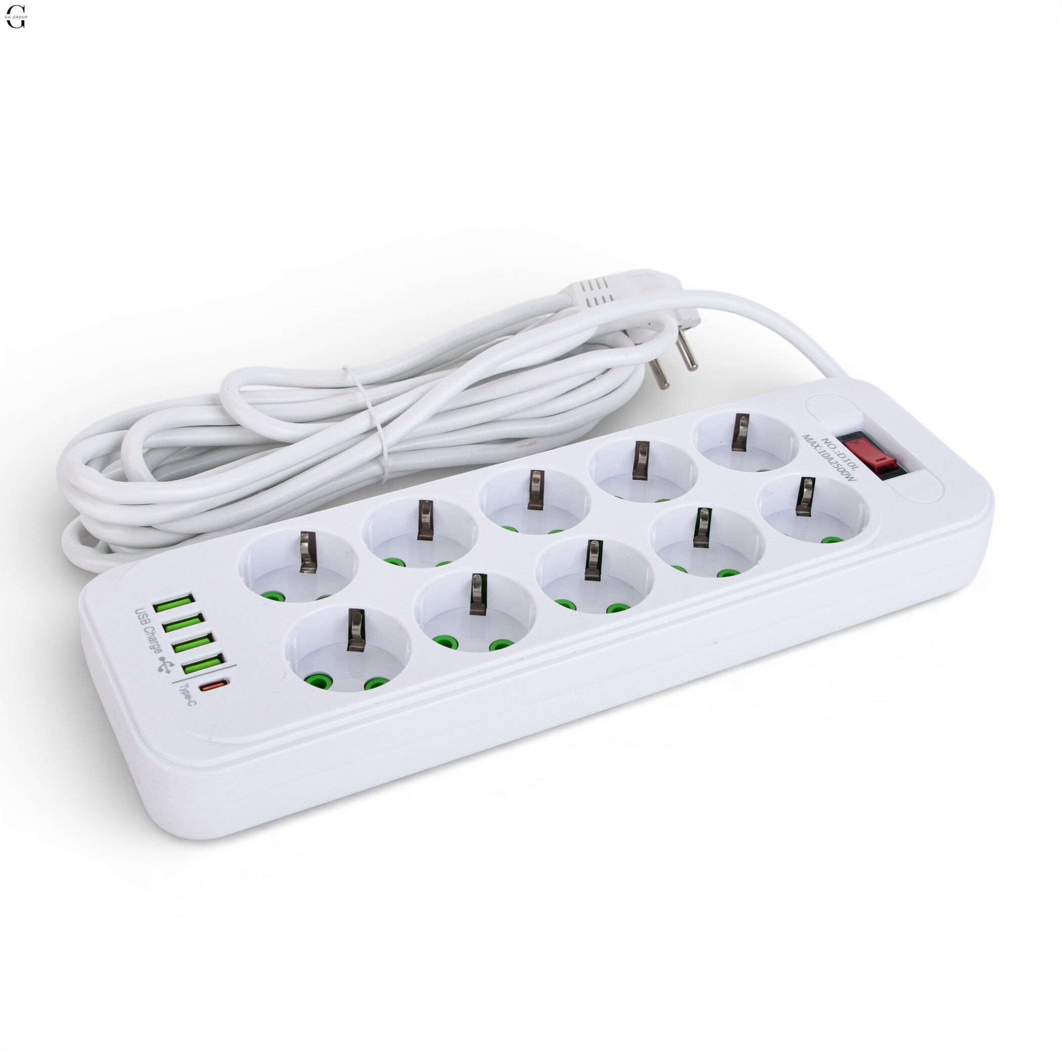 Мережевий фільтр Подовжувач USB ТК-15 (10×220В+4×USB+1×Type-C), F26u, Білий, 5 м