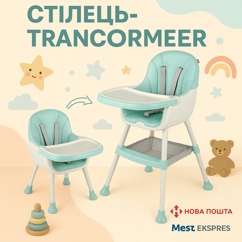 Стульчик для кормления Toti Т-80907 | 2-в-1, стальная конструкция, PU-обивка, съемный столик