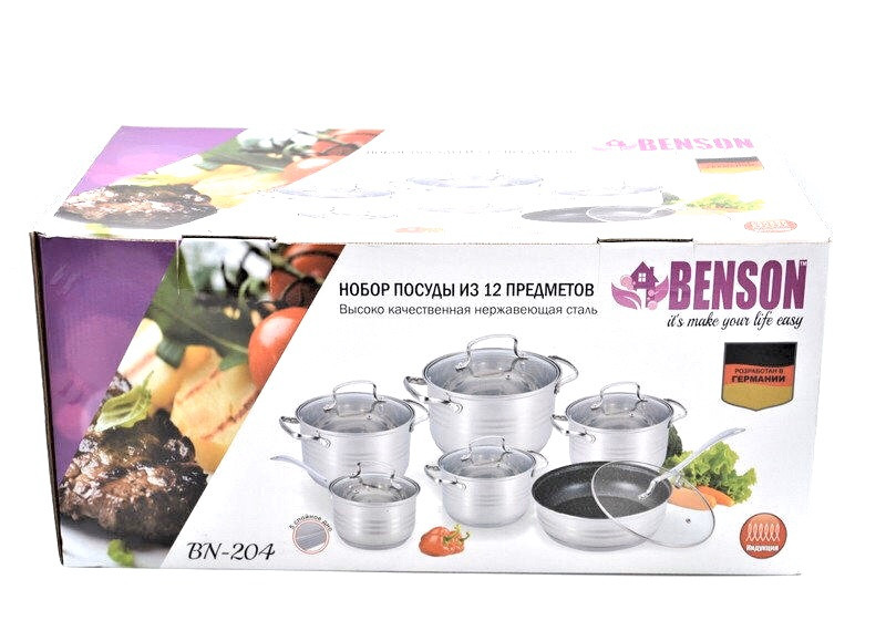 Набор посуды Benson BN-204 (ёмкость 2,1 л, 2,1 л, 2,9 л, 3,9 л, 6,5 л, 3,4 л)
