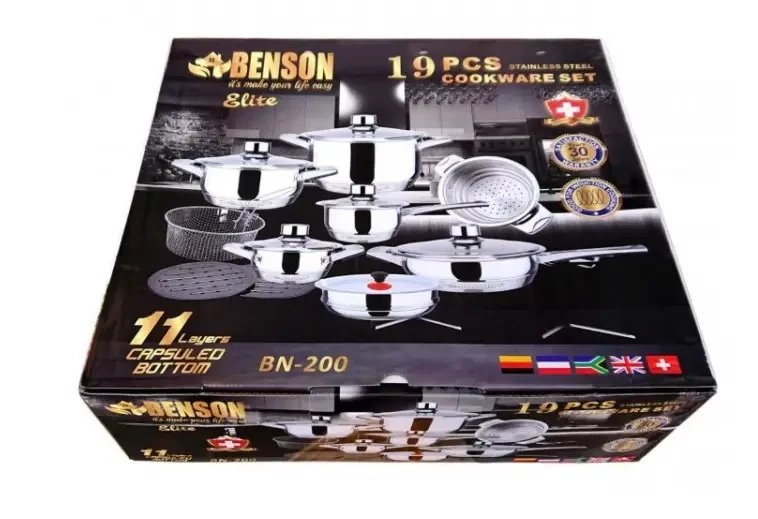 Набор посуды из нержавеющей стали Benson BN-200 (19 предметов)