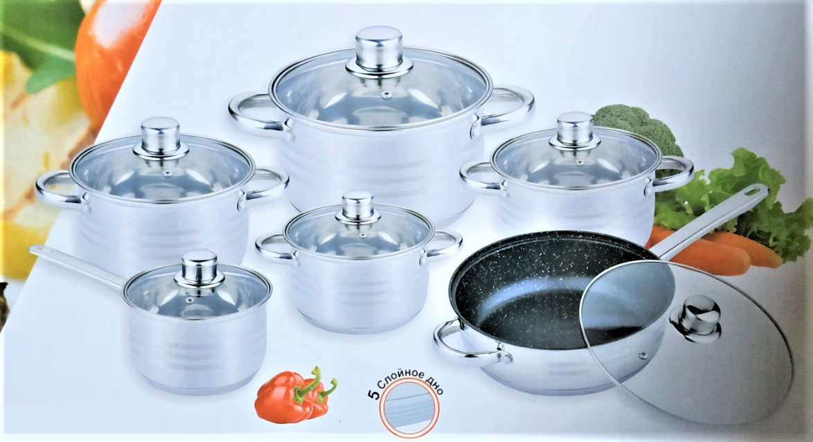 Набор посуды из нержавеющей стали Benson BN-290 (12 предметов)