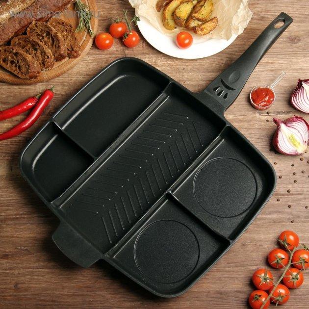 Сковорода гриль Magic Pan черная, инновационная с антипригарным покрытием на 5 секций.