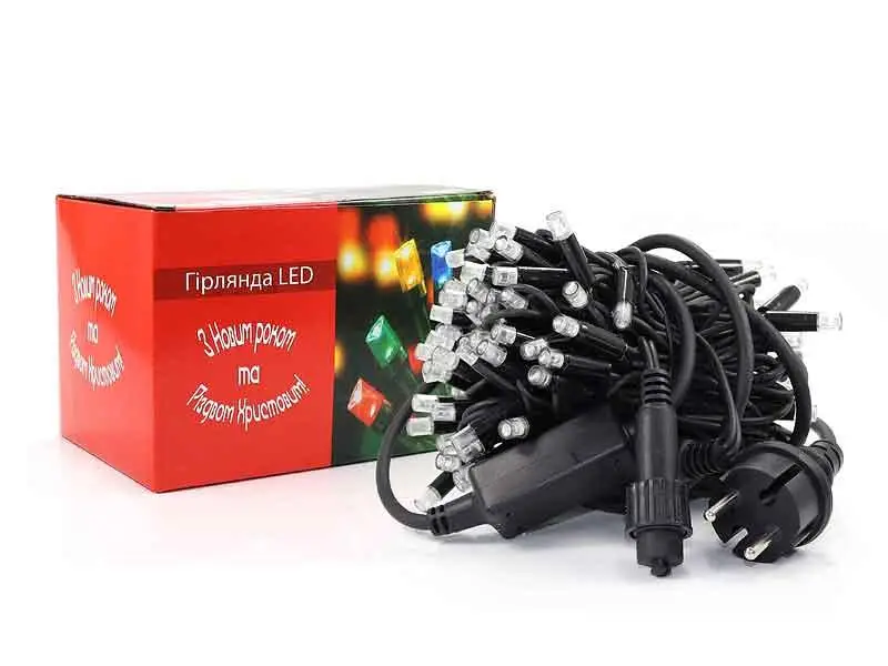 Гірлянда вулична 3,3мм чорний провід 10м мерехтлива лампа 100LED L Lux LINE-3.3-100 Синій