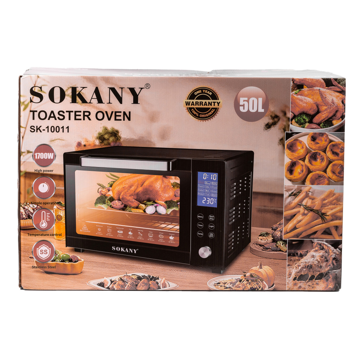 Духовка электрическая настольная с конвекцией Sokany электропечь на 50 л Вт электродуховка для дома 1700 Вт