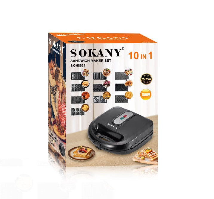 Мультипекарь 10 в 1 Sokany вафельница орешница сендвичница кексница электрическая 750 Вт