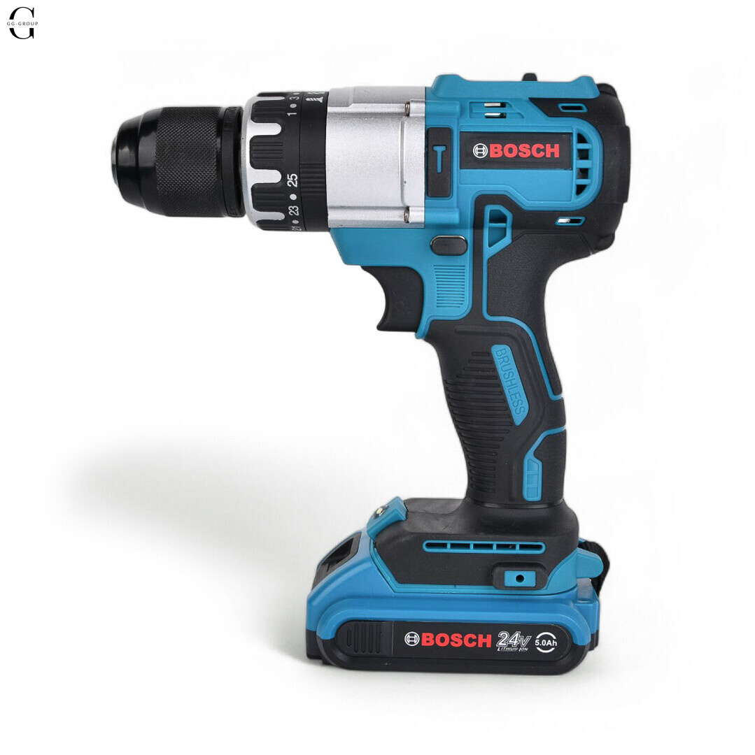 Шуруповерт Bosch 24V Безщітковий + 2 АКБ 4Ah + Металевий патрон + Набір інструментів 53 в 1