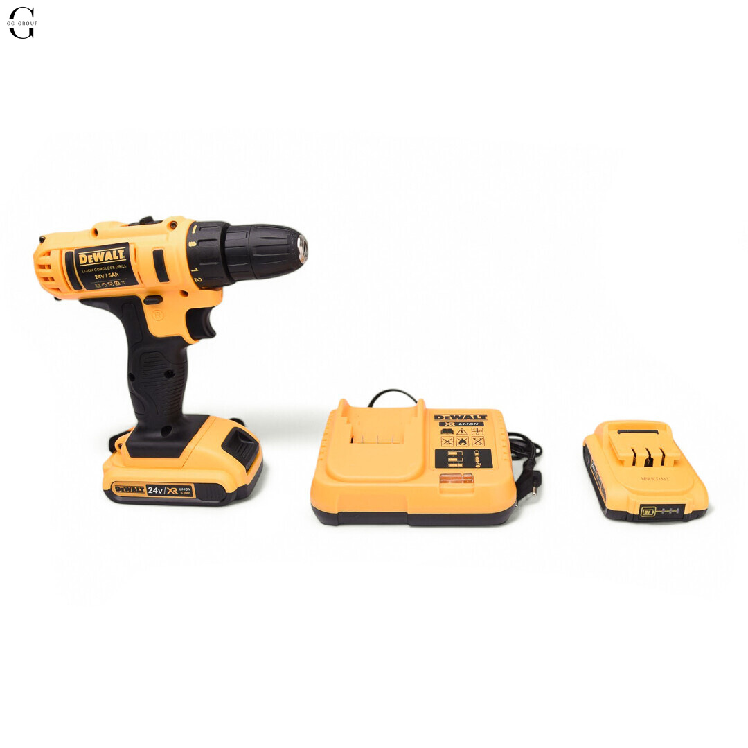 Шуруповерт аккумуляторный DeWalt 24V с набором инструментов в кейсе, 2 аккумулятора 5.0Ah