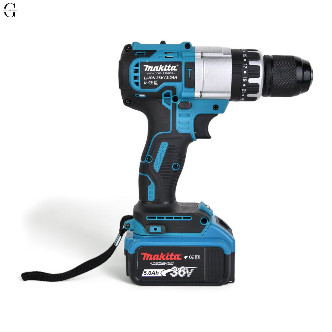 Шуруповерт MAKITA 36V Бесщеточный + 2 АК 5Ah + Металлический патрон + Набор инструментов 53 в 1