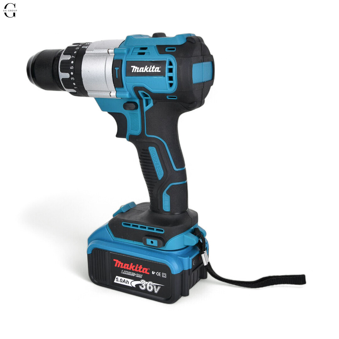 Шуруповерт MAKITA 36V Бесщеточный + 2 АК 5Ah + Металлический патрон + Набор инструментов 53 в 1