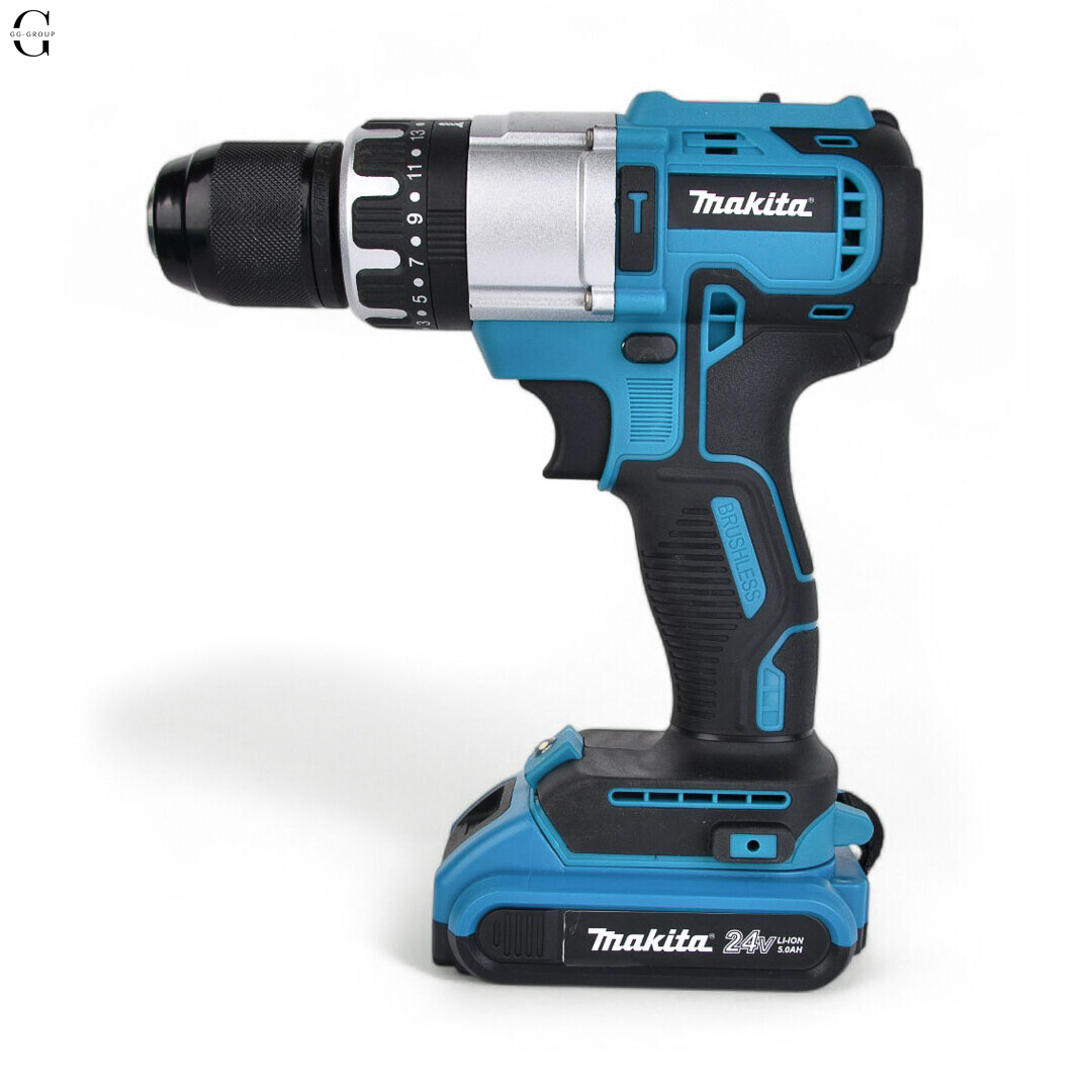 Шуруповерт MAKITA 24V Бесщеточный + 2 АКБ 4Ah + Металлический патрон