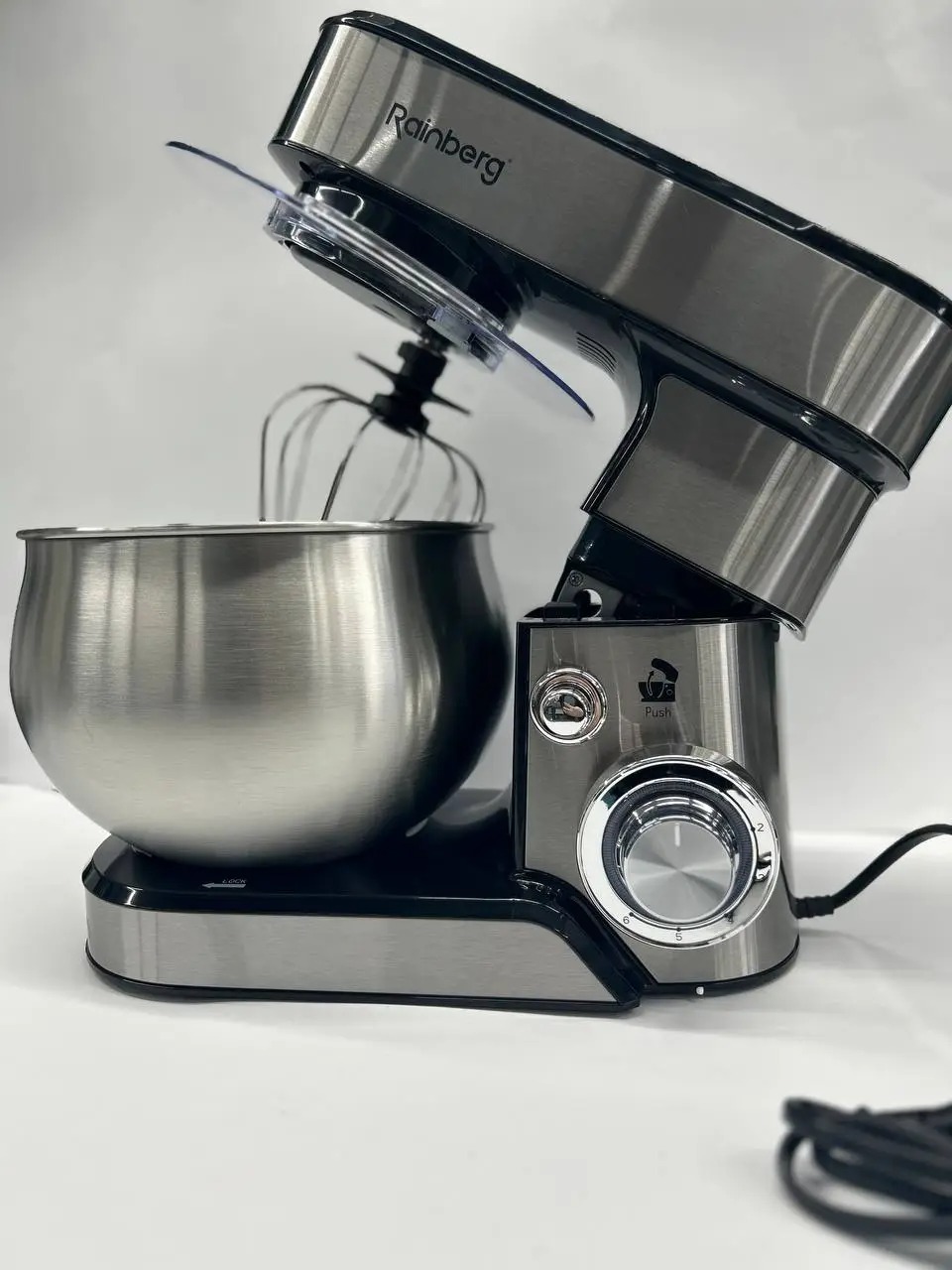 Тестомес Rainberg RB-8086 5л из нержавеющей стали с 3 насадками для теста и крема.