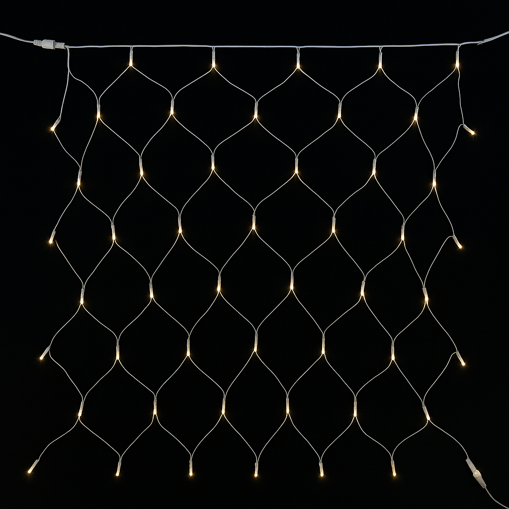 Светодиодная гирлянда-сетка 2×2 м (160 LED, теплый белый свет, белая проволока)