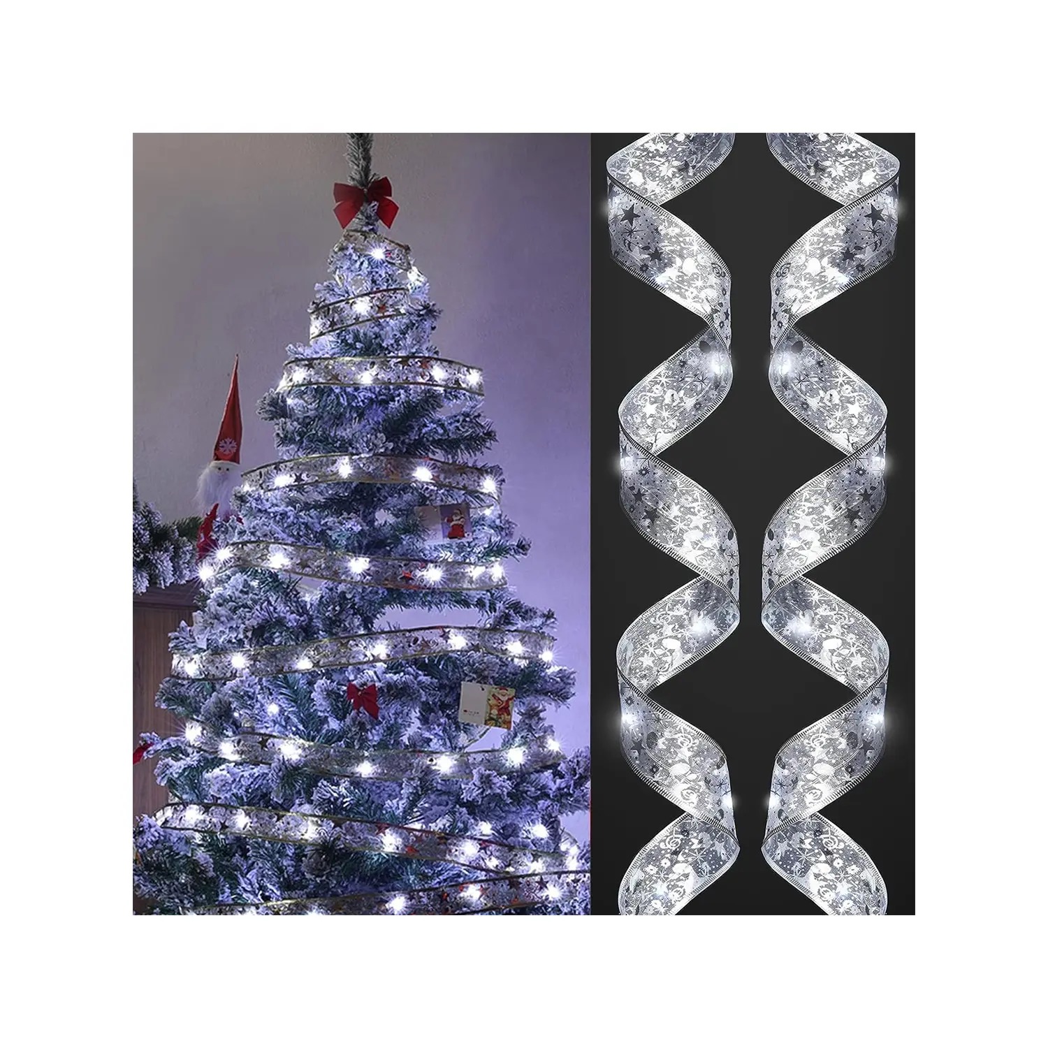 Светодиодная елковая гирлянда в виде ленты 50 Led 5 метров Christmas Decoration Белый